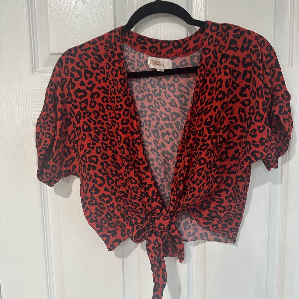 Beach Riot Red Animal Print Tie-Front Blouse